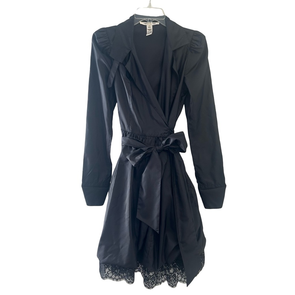 Diane Von Furstenberg Women’s Silk Taffeta Wrap Holiday Party Dress Size 2 Black